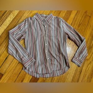 Vintage Btrue Striped Button Up Single Pocket Western Frayed Hem L Lightweight